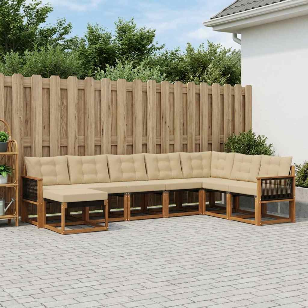 Set di divani da esterno con cuscino 8 pcs Naturale e Beige | homemem39