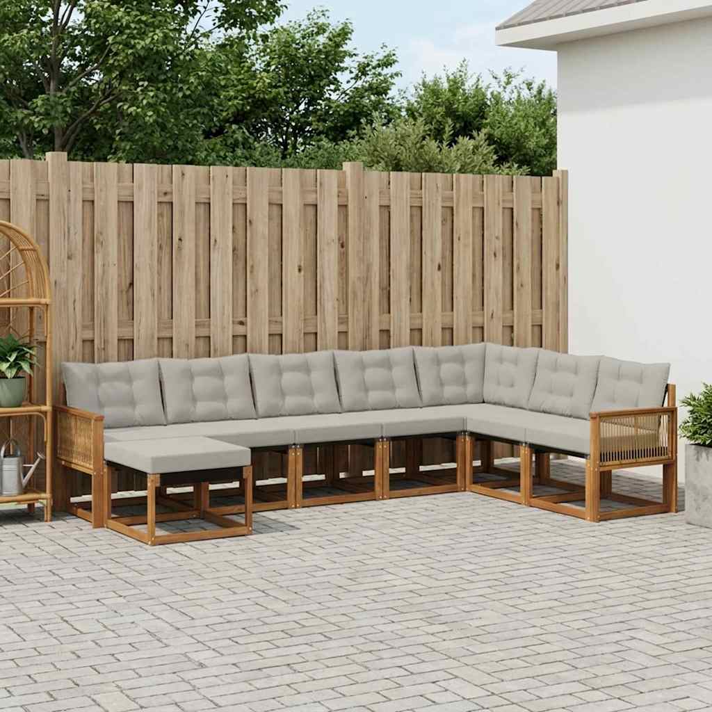 Set di divani da esterno 8 pcs Naturale e Grigio Chiaro | homemem39