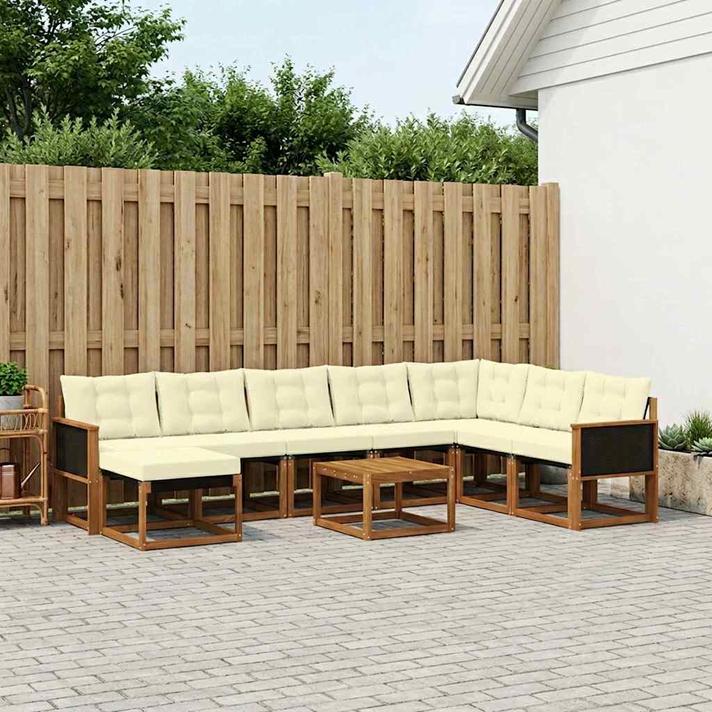 Set di divani da esterno con cuscino 9 pcs Naturale e Crema | homemem39