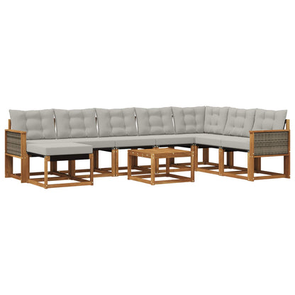 Set di divani da esterno 9 pcs Naturale e Grigio chiaro | homemem39