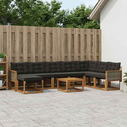 Set di divani da esterno con cuscino 9 pcs Naturale e Nero | homemem39