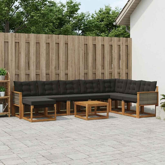 Set di divani da esterno con cuscino 9 pcs Naturale e Nero | homemem39