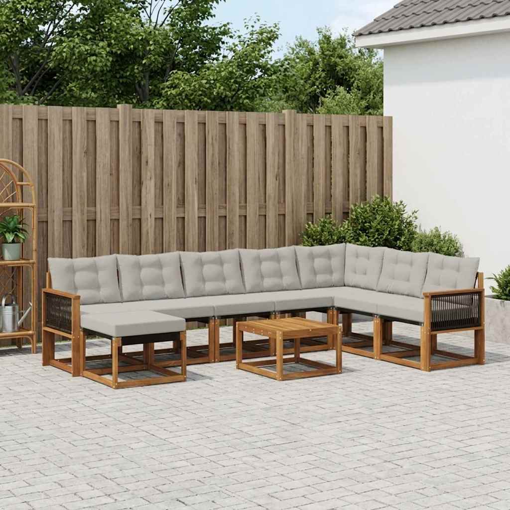 Set di divani da esterno 9 pcs Naturale e Grigio chiaro | homemem39