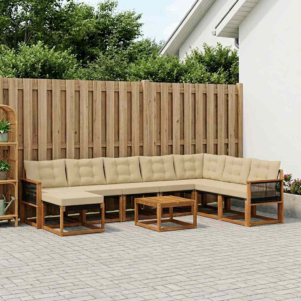 Set di divani da esterno con cuscino 9 pcs Naturale e Beige | homemem39