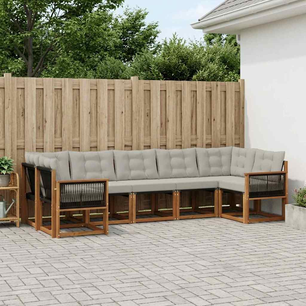 Set di divani da esterno 7 pz 7-Posti Naturale e Grigio chiaro | homemem39