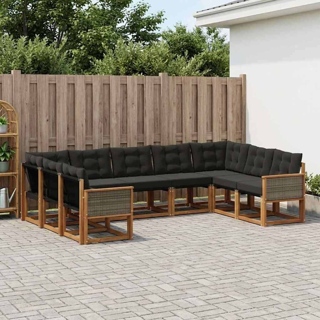 Set di divani da esterno con cuscino 9 pcs Naturale e Nero | homemem39