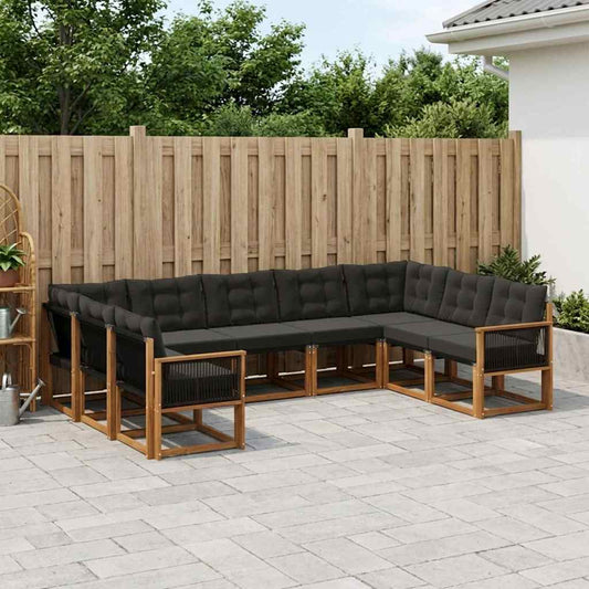 Set di divani da esterno con cuscino 9 pcs Naturale e Nero | homemem39