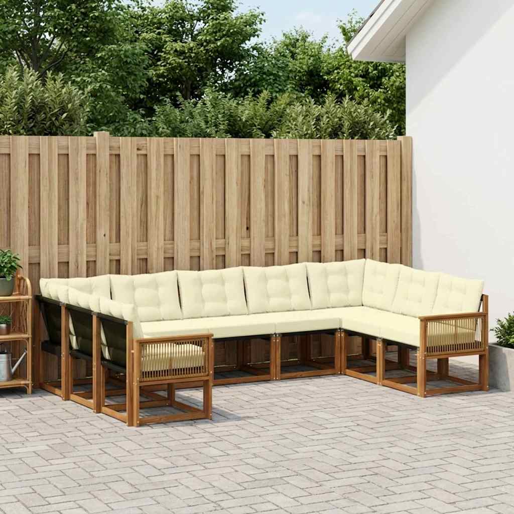 Set di divani da esterno con cuscino 9 pcs Naturale e Crema | homemem39