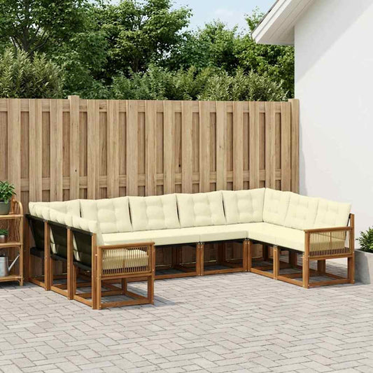 Set di divani da esterno con cuscino 9 pcs Naturale e Crema | homemem39