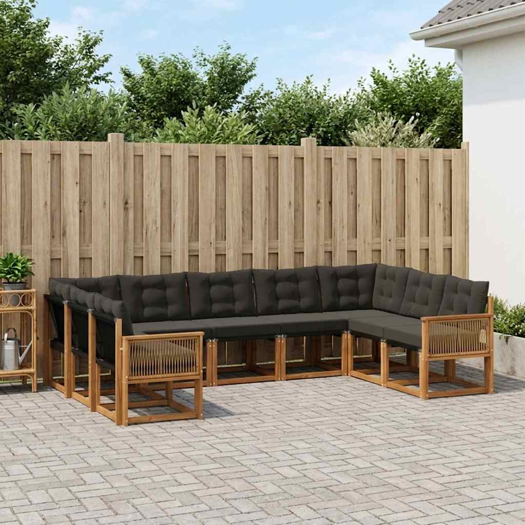 Set di divani da esterno con cuscino 9 pcs Naturale e Nero | homemem39