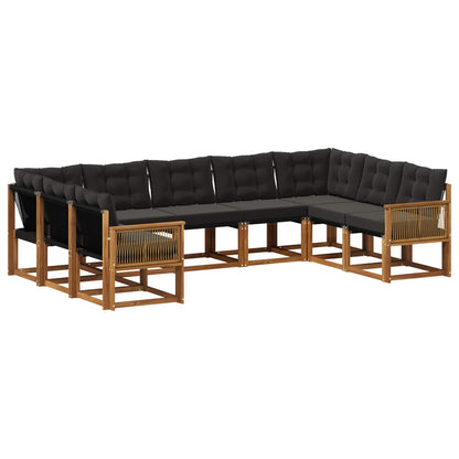 Set di divani da esterno con cuscino 9 pcs Naturale e Nero | homemem39