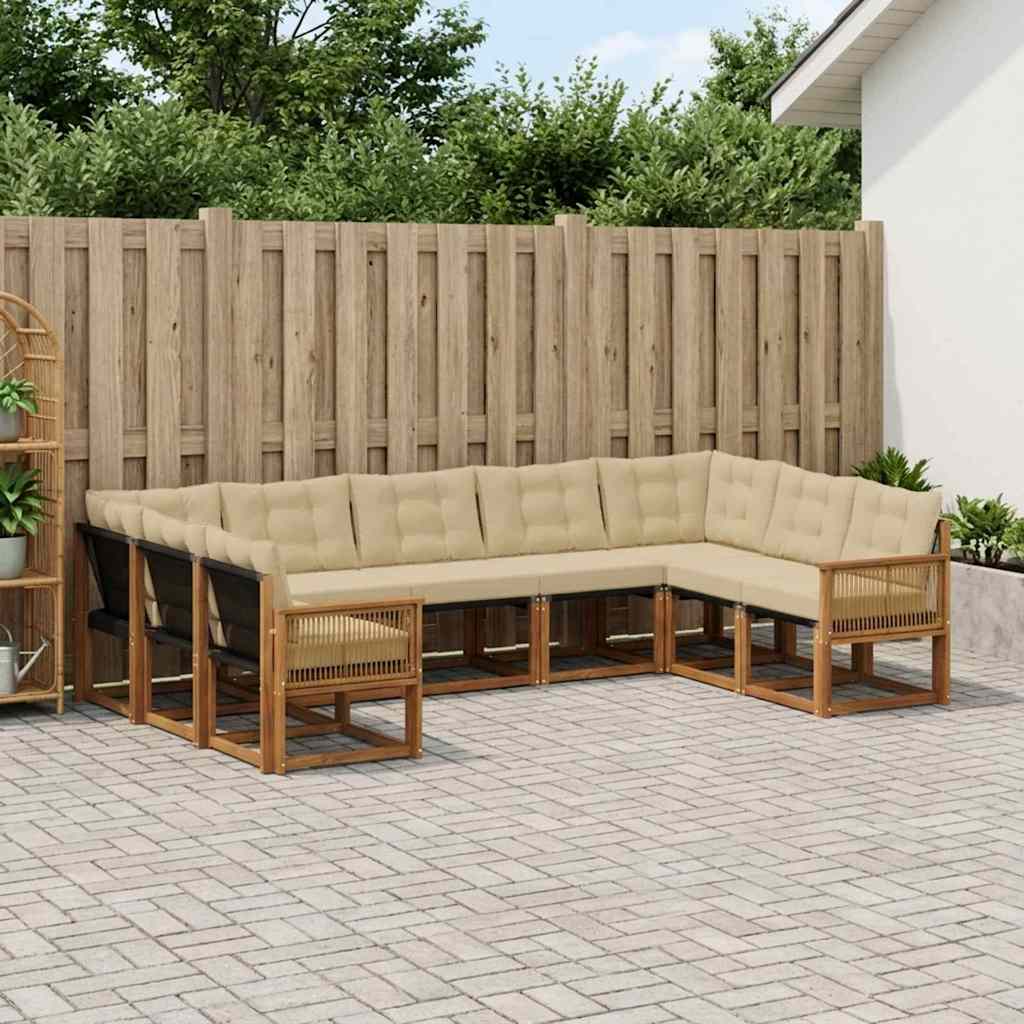 Set di divani da esterno con cuscino 9 pcs Naturale e Beige | homemem39