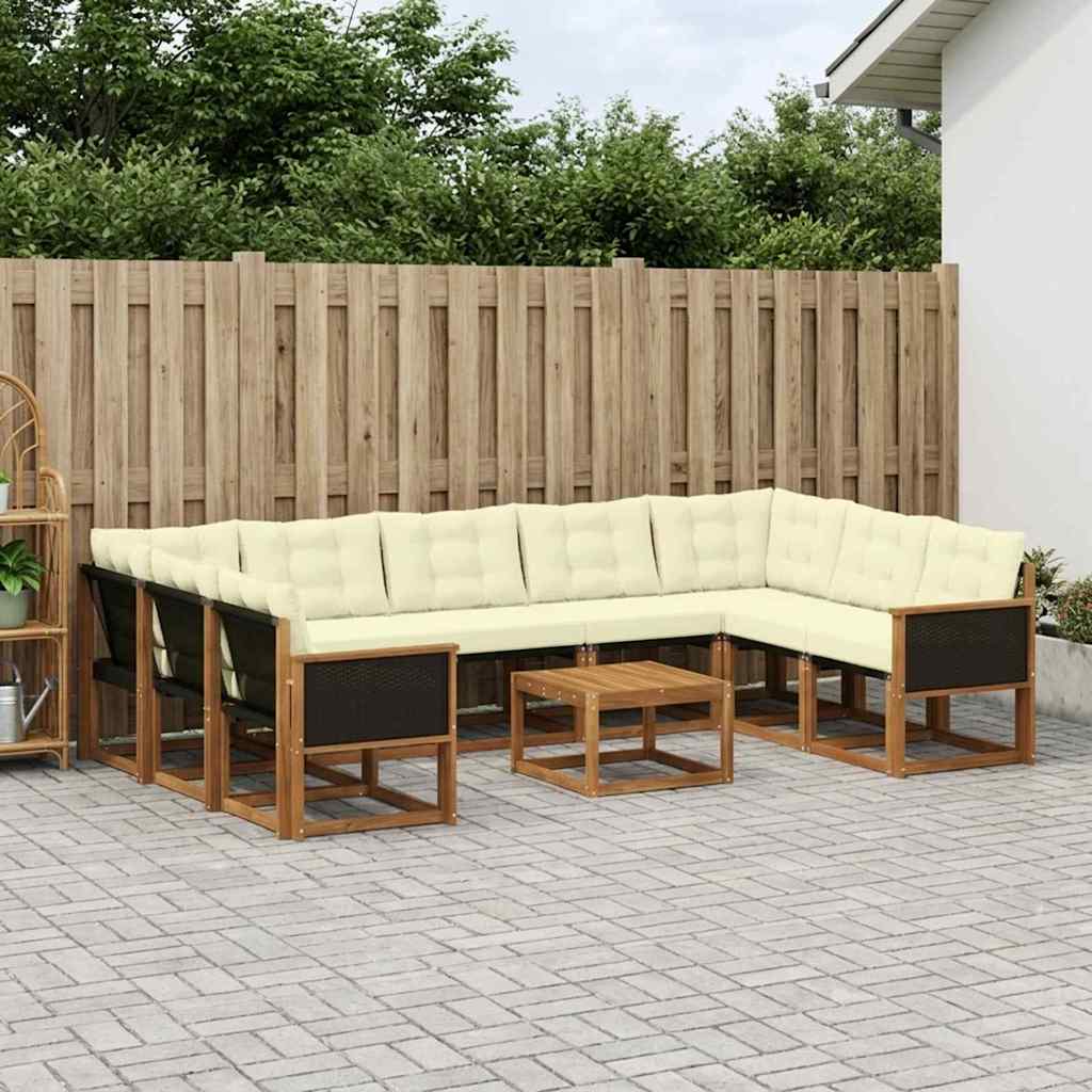 Set di divani da esterno con cuscino 10 pcs Naturale e Crema | homemem39