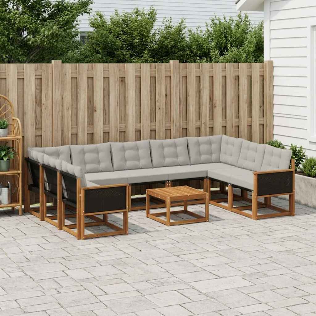 Set di divani da esterno 10 pcs Naturale e Grigio chiaro | homemem39