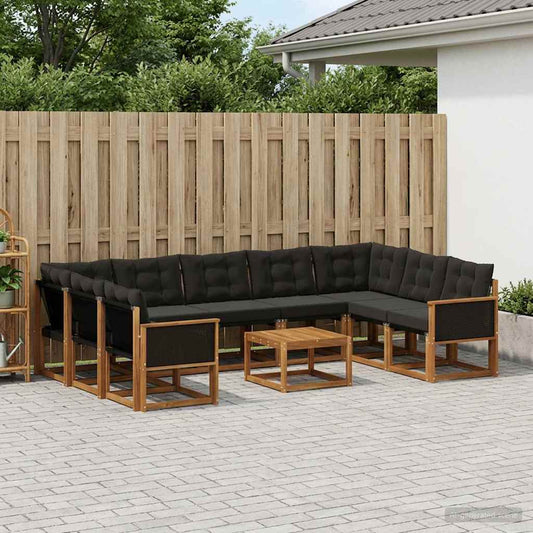 Set di divani da esterno con cuscino 10 pcs Naturale e Nero | homemem39