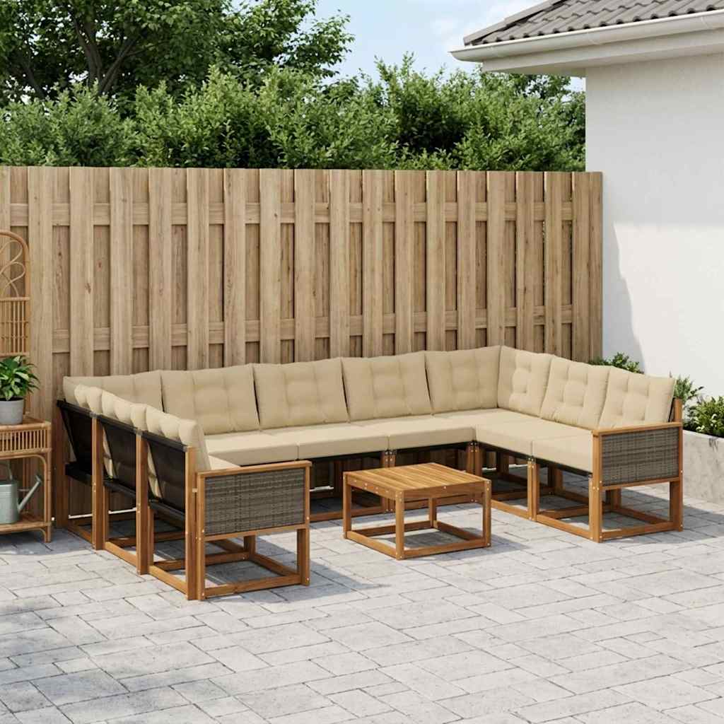 Set di divani da esterno con cuscino 10 pcs Naturale e Beige | homemem39