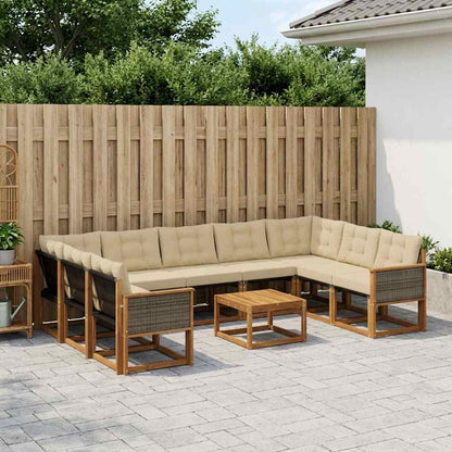 Set di divani da esterno con cuscino 10 pcs Naturale e Beige | homemem39