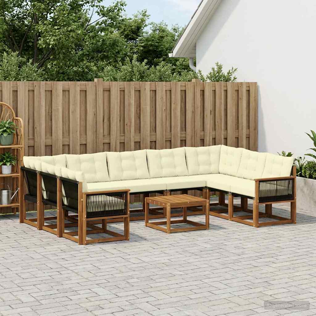 Set di divani da esterno con cuscino 10 pcs Naturale e Crema | homemem39