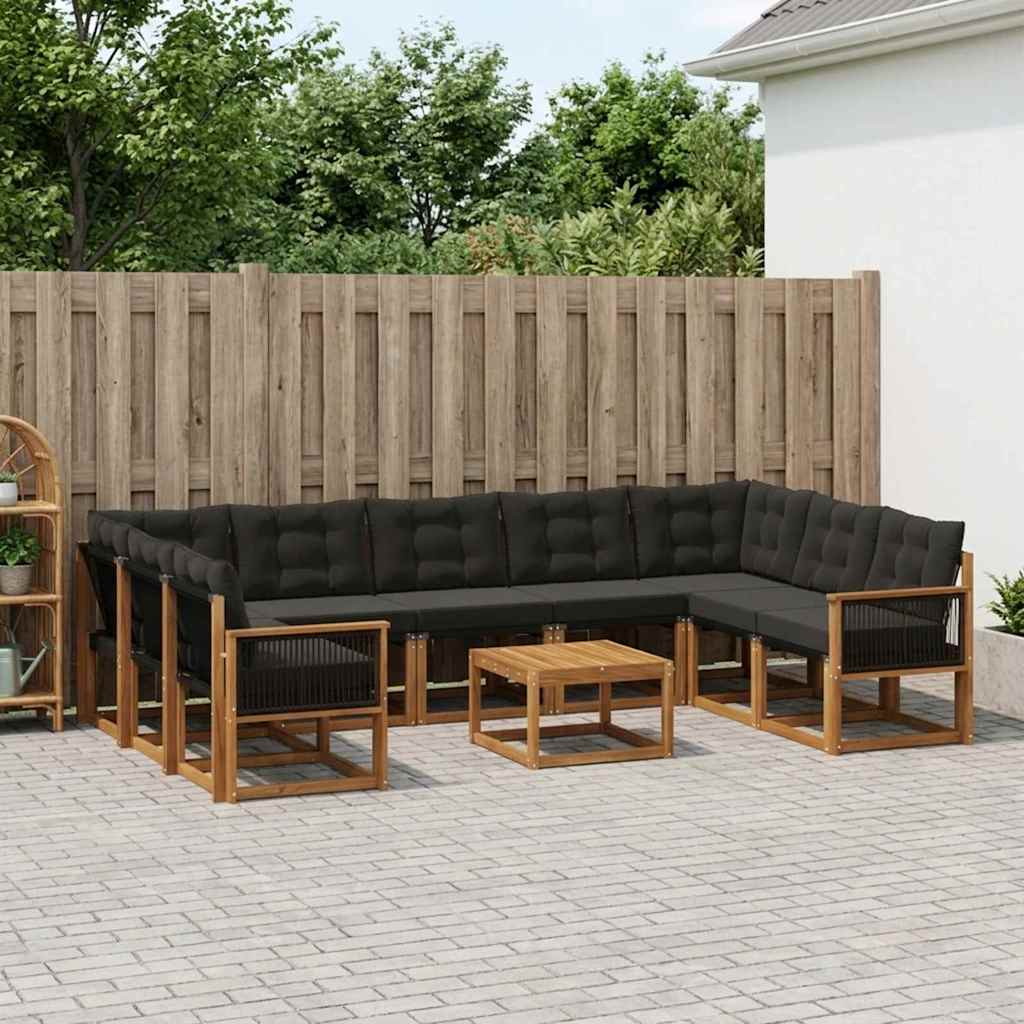 Set di divani da esterno con cuscino 10 pcs Naturale e Nero