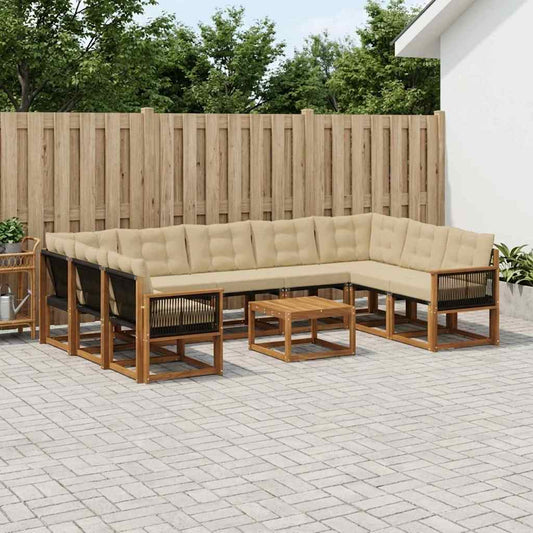 Set di divani da esterno con cuscino 10 pcs Naturale e Beige | homemem39