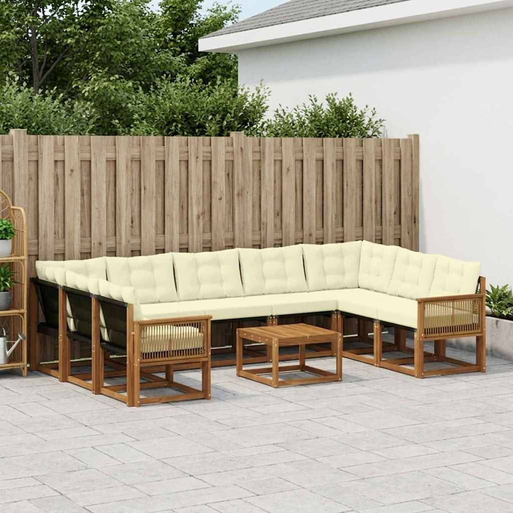 Set di divani da esterno con cuscino 10 pcs Naturale e Crema | homemem39