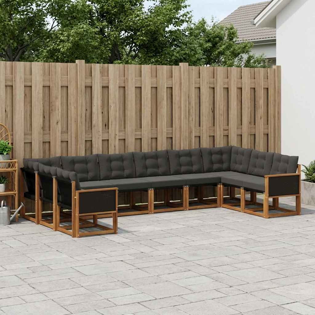 Set di divani da esterno con cuscino 10 pcs Naturale e Nero | homemem39
