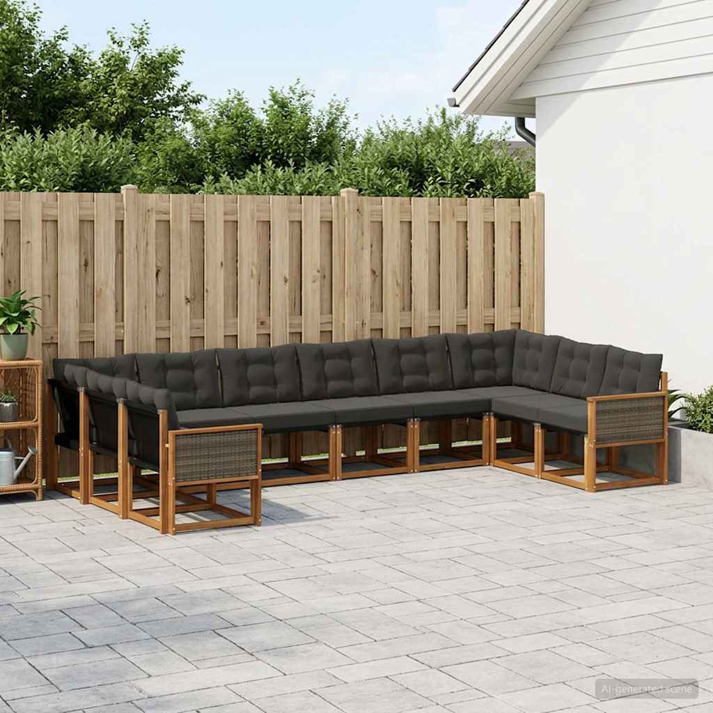 Set di divani da esterno con cuscino 10 pcs Naturale e Nero