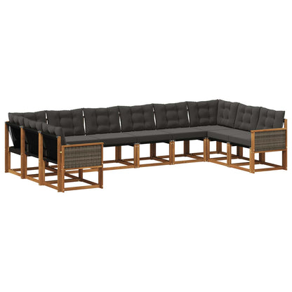 Set di divani da esterno con cuscino 10 pcs Naturale e Nero