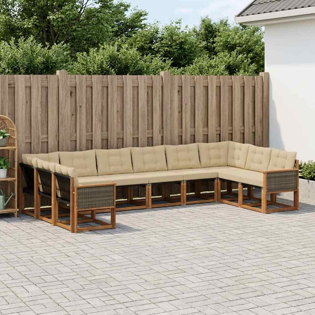 Set di divani da esterno con cuscino 10 pcs Naturale e Beige | homemem39