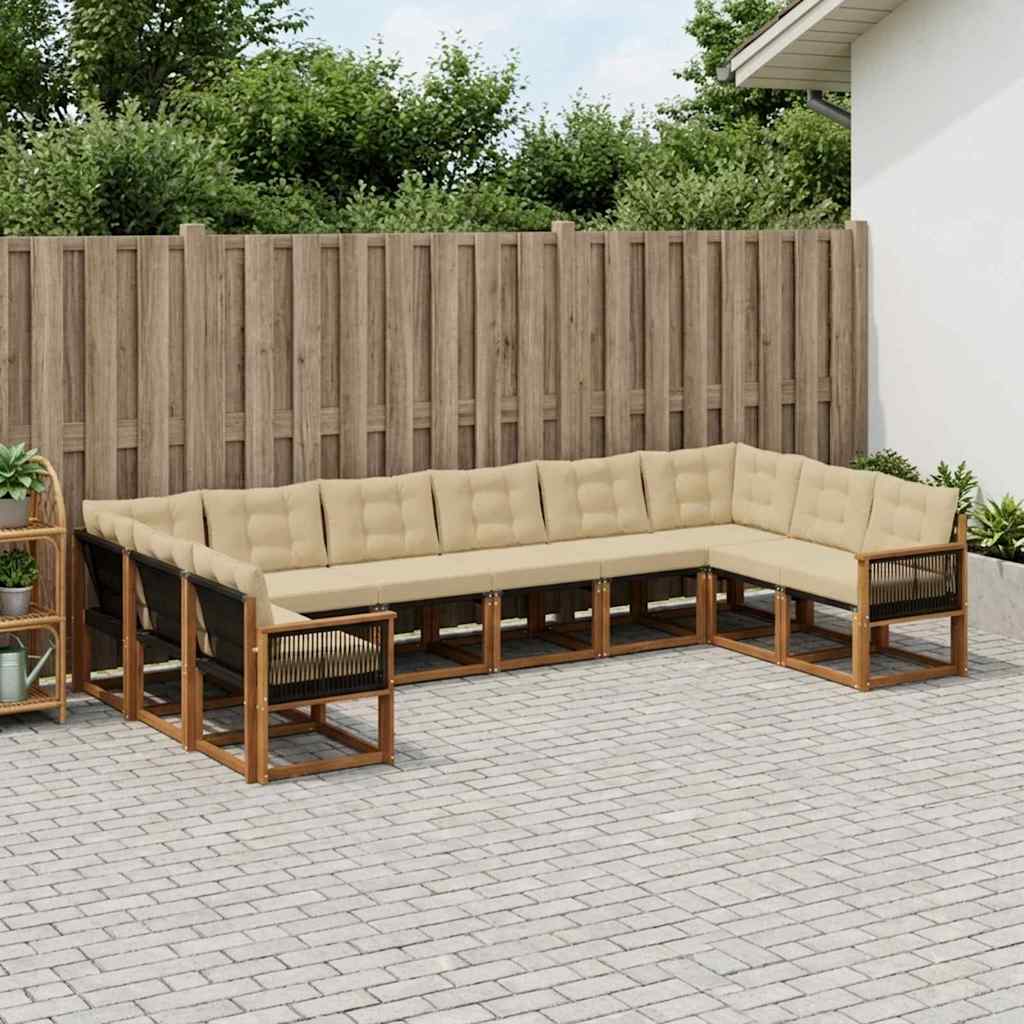 Set di divani da esterno con cuscino 10 pcs Naturale e Beige