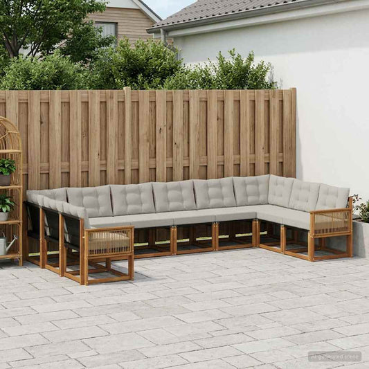 Set di divani da esterno 10 pcs Naturale e Grigio Chiaro | homemem39