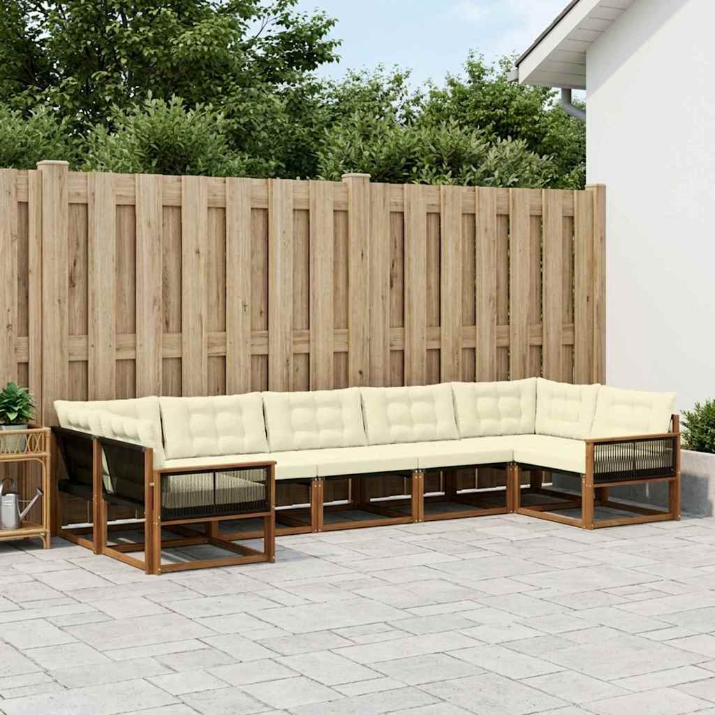 Set di divani da esterno con cuscino 7 pcs Naturale e Crema | homemem39