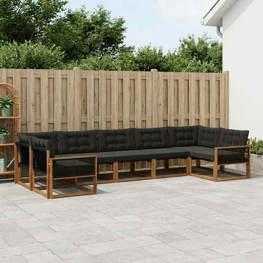 Set di divani da esterno con cuscino 7 pcs Naturale e Nero | homemem39