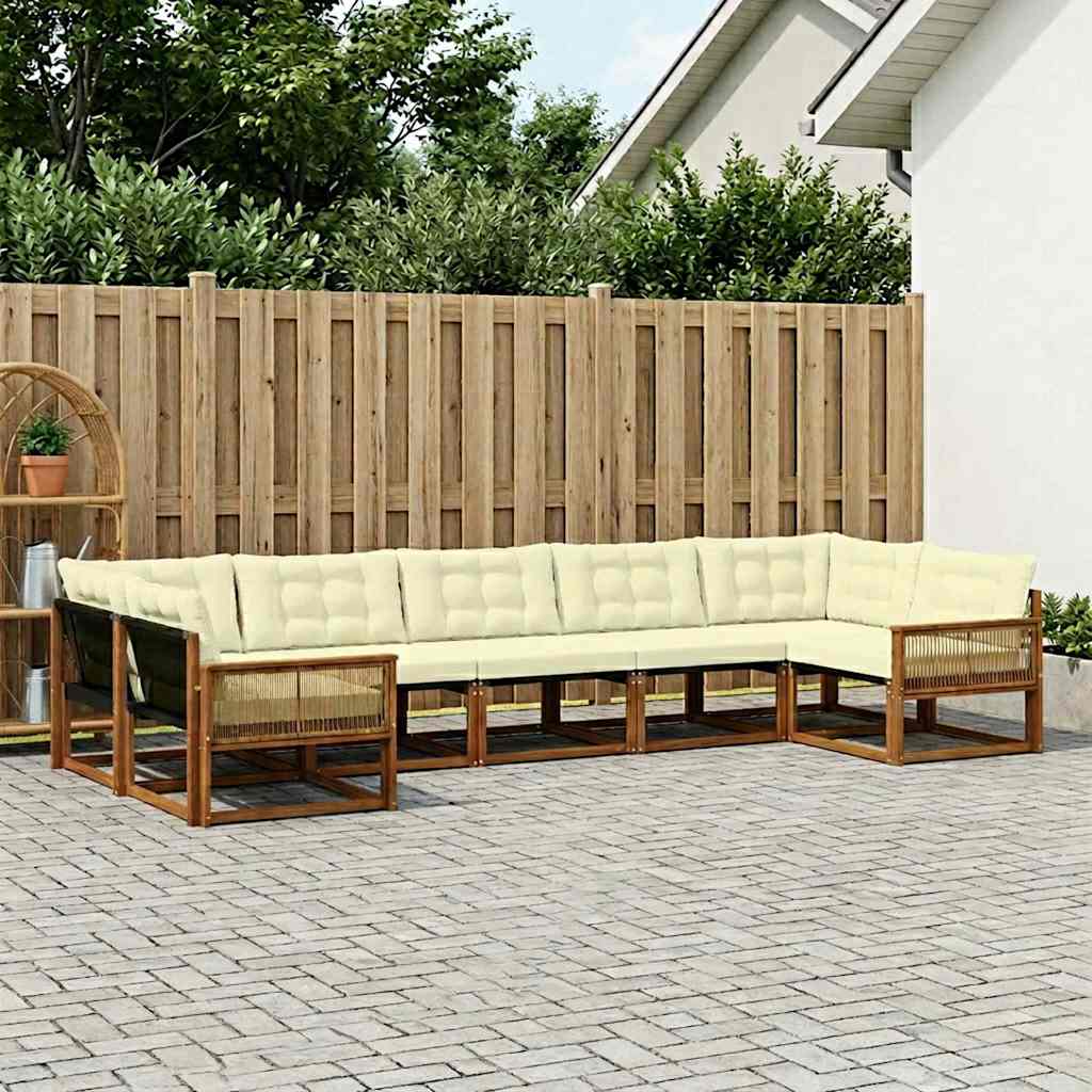 Set di divani da esterno con cuscino 7 pcs Naturale e Crema | homemem39