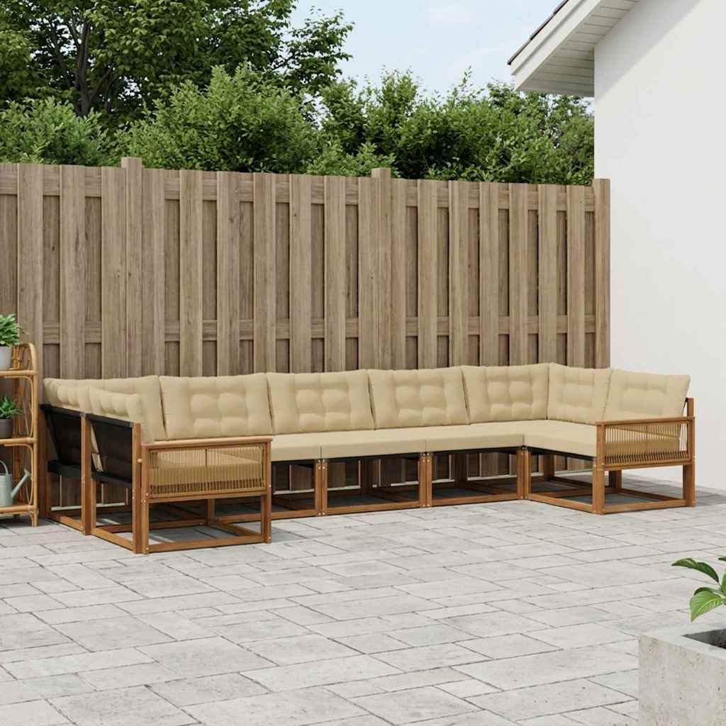 Set di divani da esterno con cuscino 7 pcs Naturale e Beige | homemem39