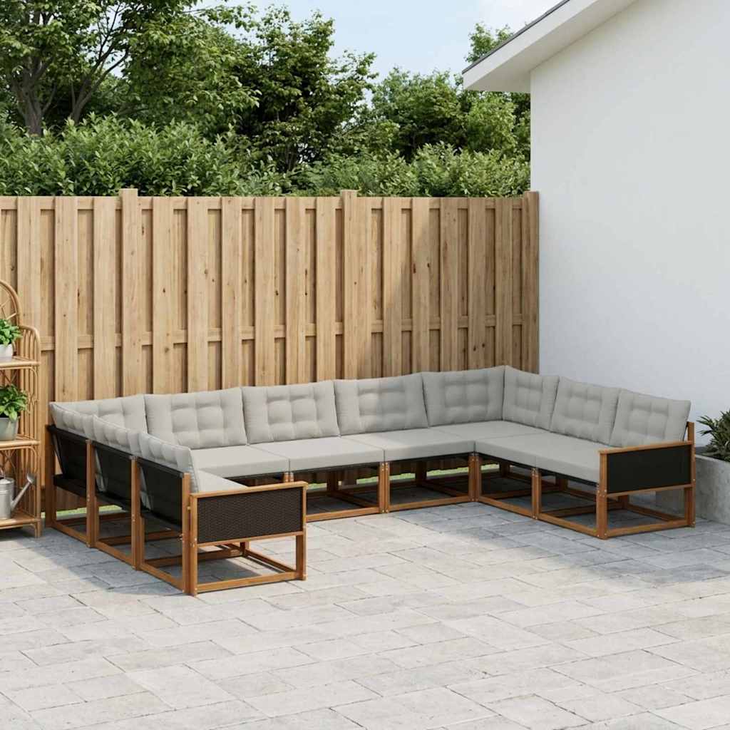 Set di divani da esterno 9 pcs Naturale e Grigio Chiaro