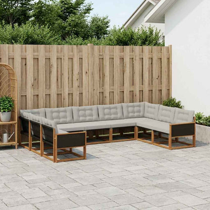 Set di divani da esterno 9 pcs Naturale e Grigio Chiaro
