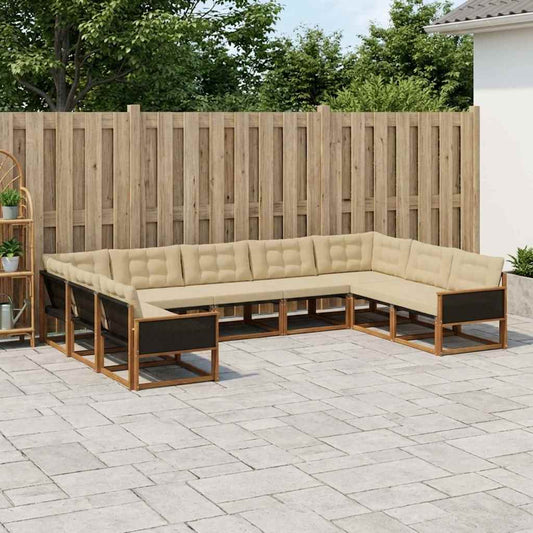 Set di divani da esterno con cuscino 9 pcs Naturale e Beige