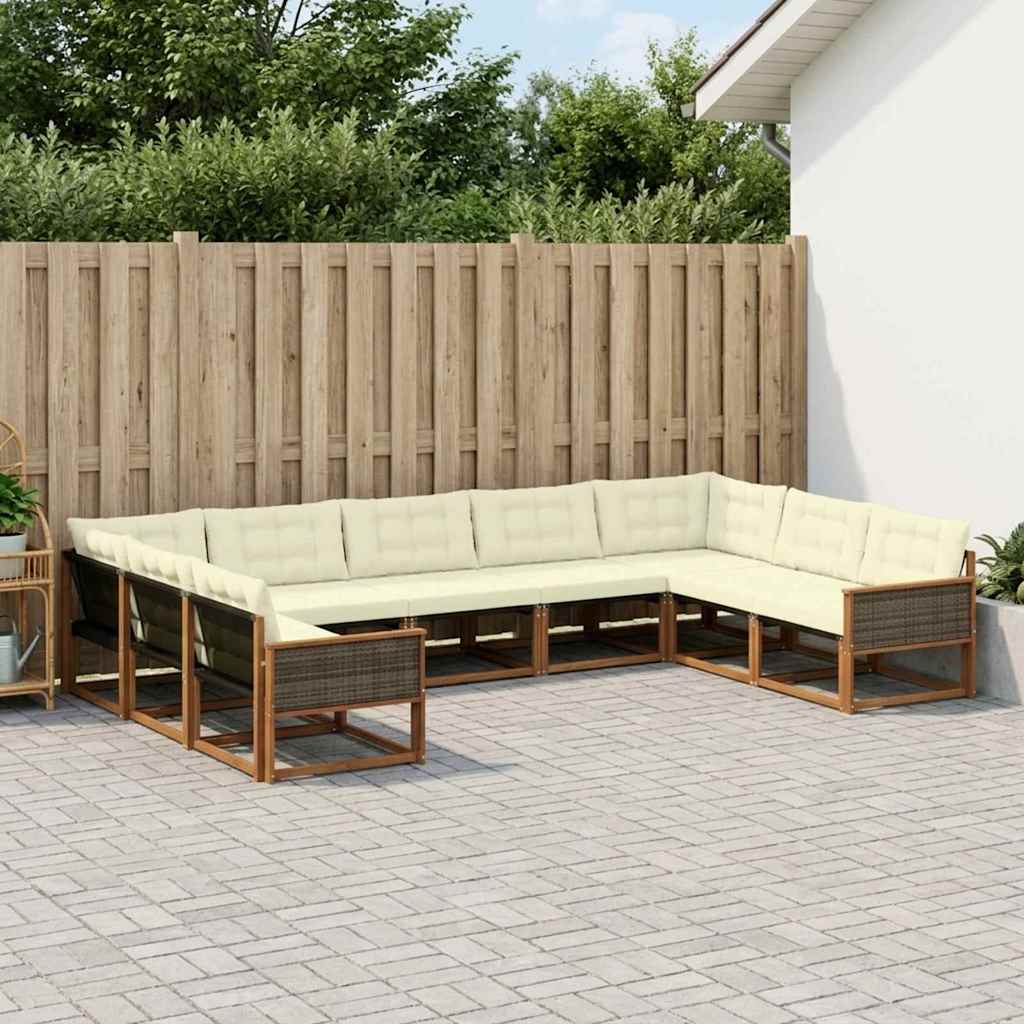 Set di divani da esterno con cuscino 9 pcs Naturale e Crema | homemem39