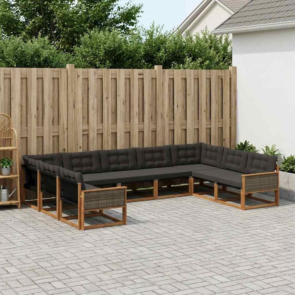 Set di divani da esterno con cuscino 9 pcs Naturale e Nero