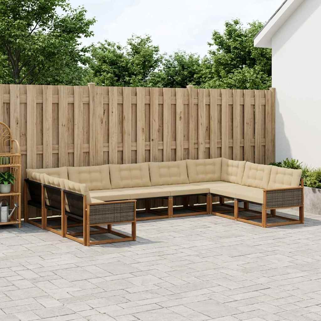 Set di divani da esterno con cuscino 9 pcs Naturale e Beige