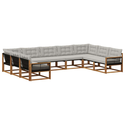 Set di divani da esterno 9 pcs Naturale e Grigio Chiaro
