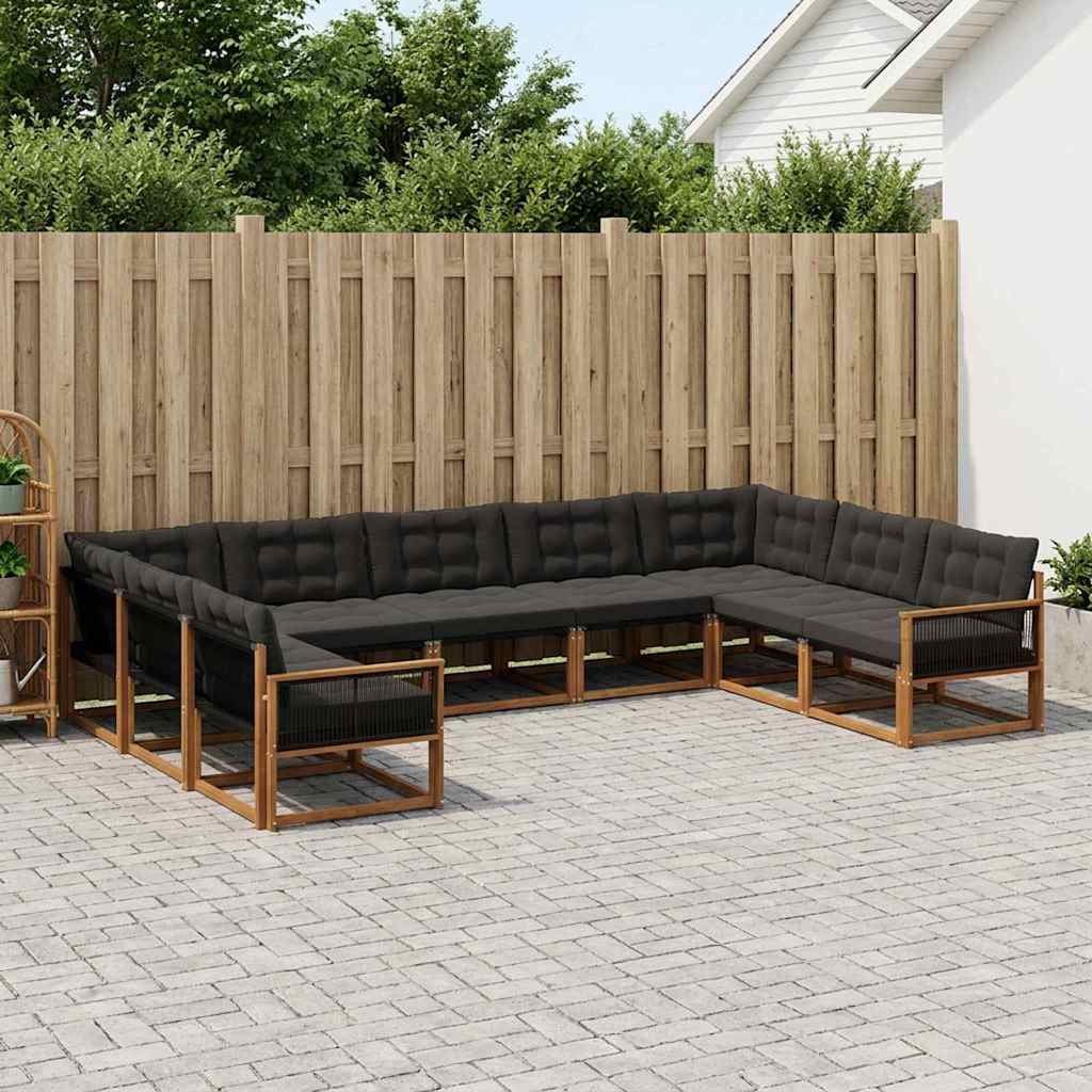 Set di divani da esterno con cuscino 9 pcs Naturale e Nero