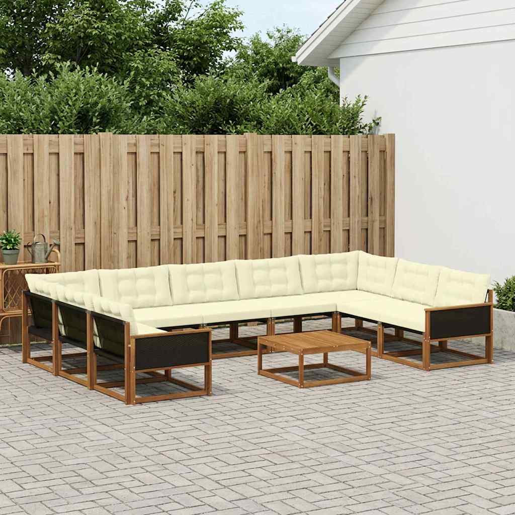 Set di divani da esterno con cuscino 10 pcs Naturale e Crema | homemem39