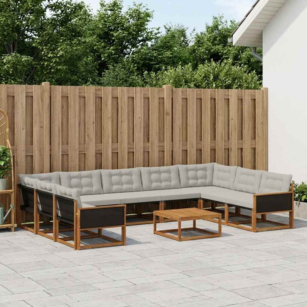 Set di divani da esterno 10 pcs Naturale e Grigio Chiaro | homemem39