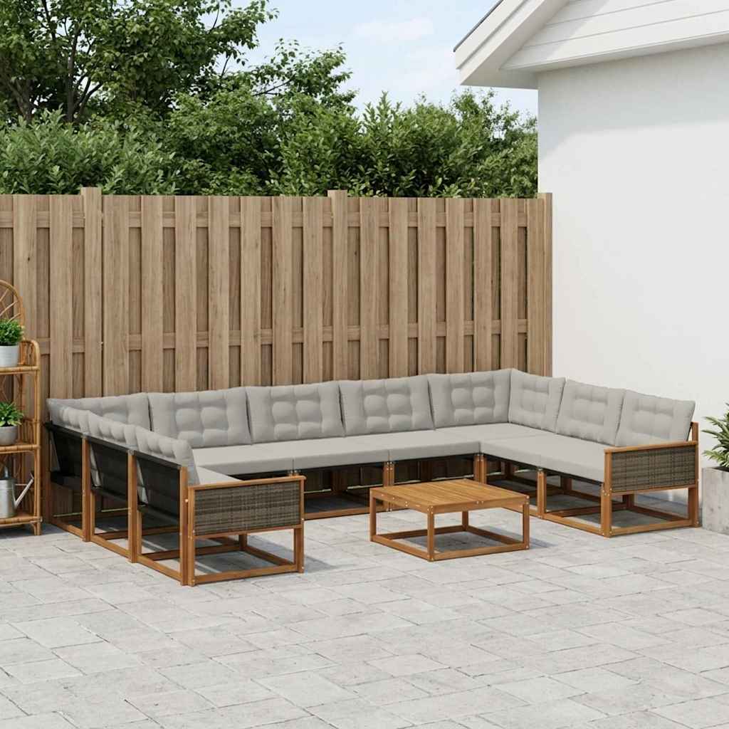 Set di divani da esterno 10 pcs Naturale e Grigio Chiaro