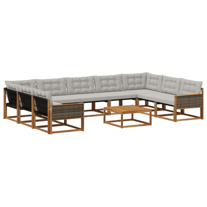 Set di divani da esterno 10 pcs Naturale e Grigio Chiaro