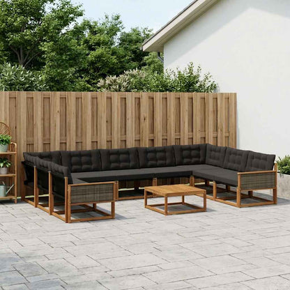 Set di divani da esterno con cuscino 10 pcs Naturale e Nero
