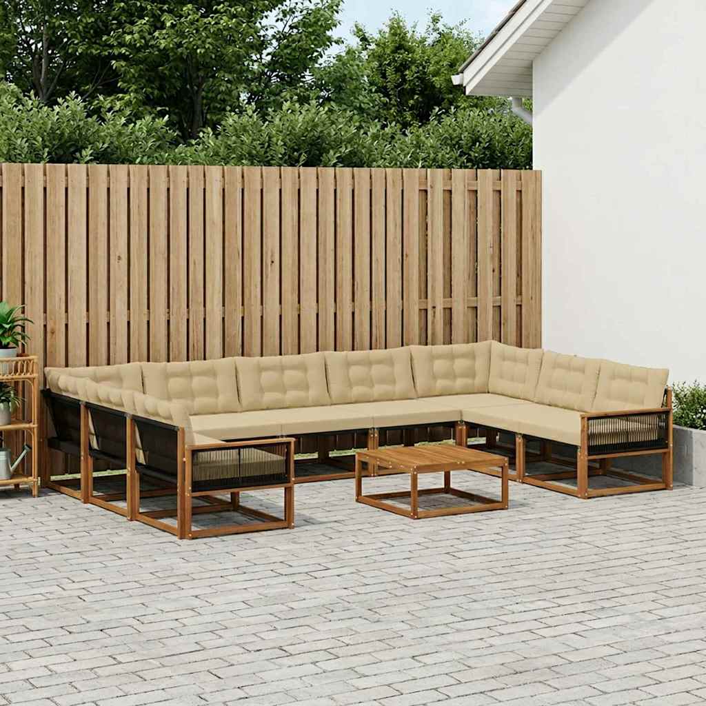Set di divani da esterno con cuscino 10 pcs Naturale e Beige