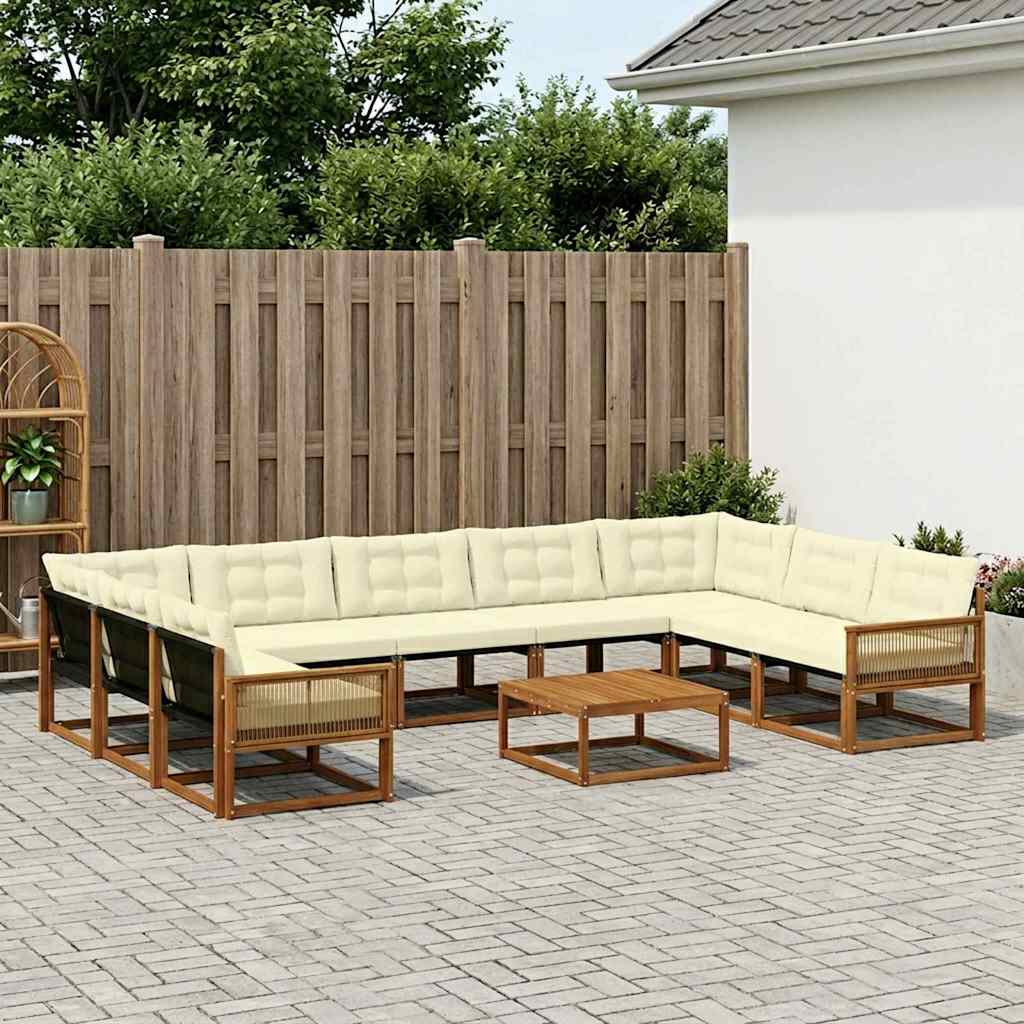 Set di divani da esterno con cuscino 10 pcs Naturale e Crema